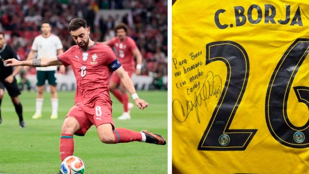 Bruno Fernandes, jugador de Portugal, recibe playera del América de su excompañero Cristian Borja: “Para mi hermano, con cariño”